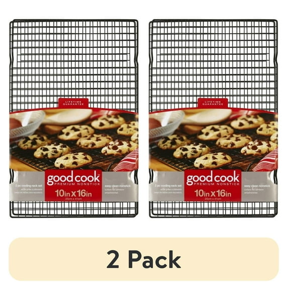 (2 pack) GoodCook Premium Nonstick Steel Wire Cooling Racks 16" x 10", Black, 2-Piece Set