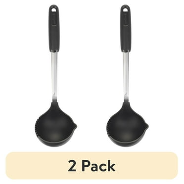 (2 pack) GoodCook 13" Hi-Temp Nylon Kitchen Ladle with Sprout and Strainer, Black/Silver