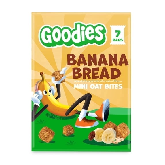 2 pack Goodies Banana Bread Mini Oat Bites Kid Snack Bites, Gluten Free & Non-GMO, 7 packs