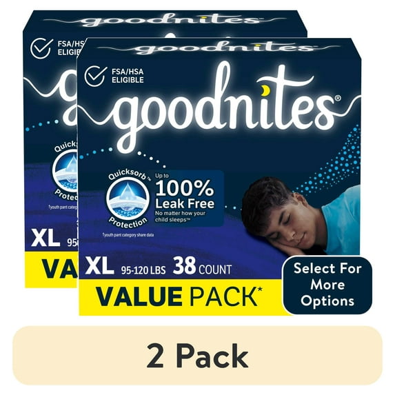 (2 pack) Goodnites Boys Nighttime Bedwetting Underwear, XL (95-120 lbs), 38 Count (Select for More)