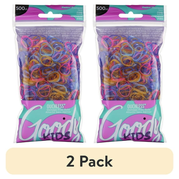 (2 pack) Goody Girls Multi-Color Glitter Poly Band Hair Elastics, 500 Count for Kids
