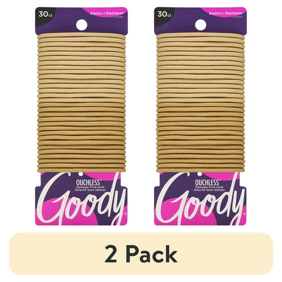 (2 pack) Goody Ouchless Hair Elastics, No Metal Gentle Hair Ties, Blonde, 30 Ct