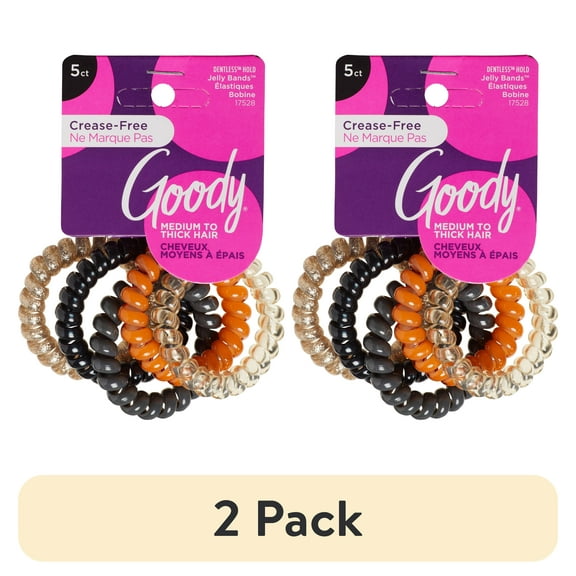 (2 pack) Goody Ouchless Jelly Band Coil, Small Ponytail Holders, Assorted Colors, 5 Ct