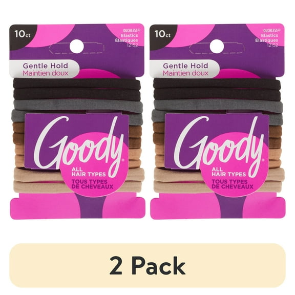 (2 pack) Goody Seamless Ouchless Damage-Free Elastics, Ponytail Holder, Neutral Assortment, 10 Ct