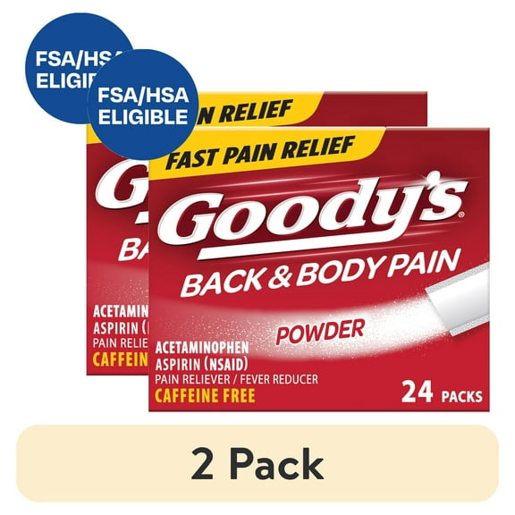 (2 pack) Goody's Back and Body Pain Relief Powder, Body Aches & Pains Relief, 24 Powder Sticks