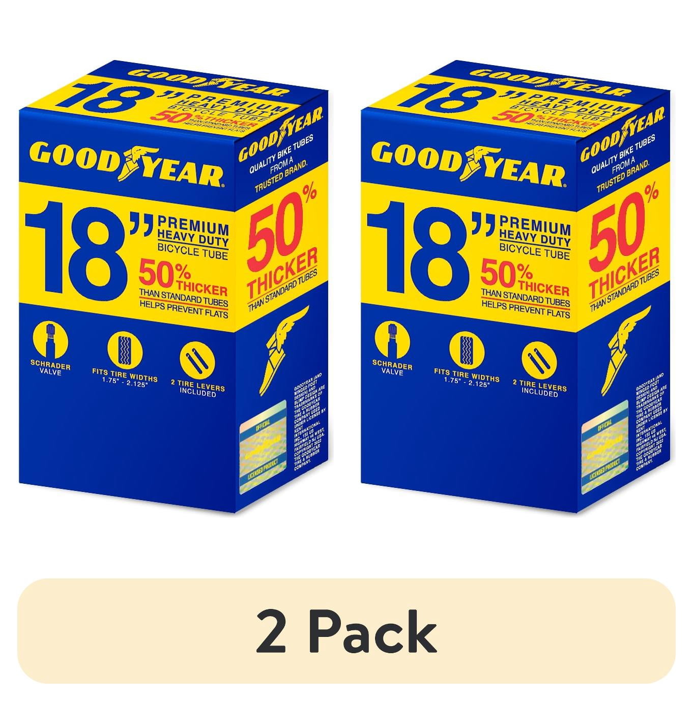 (2 pack) Goodyear 18" x 1.75"-2.125" Heavy Duty Bike Tube, Black, Shrader Valve