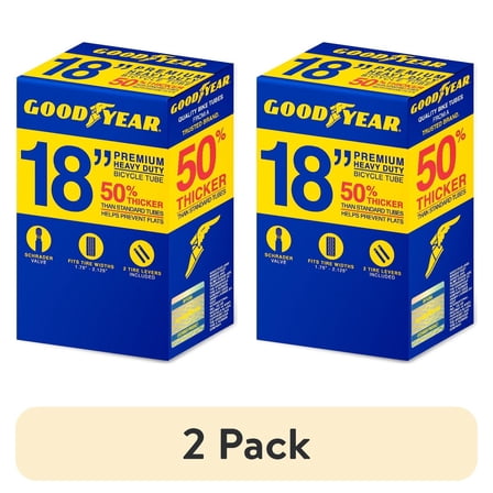 (2 pack) Goodyear 18" x 1.75"-2.125" Heavy Duty Bike Tube, Black, Shrader Valve