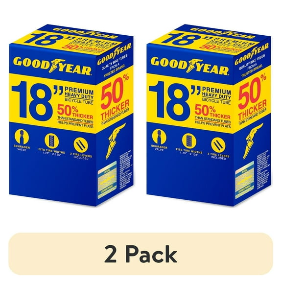 (2 pack) Goodyear 18" x 1.75"-2.125" Heavy Duty Bike Tube, Black, Shrader Valve