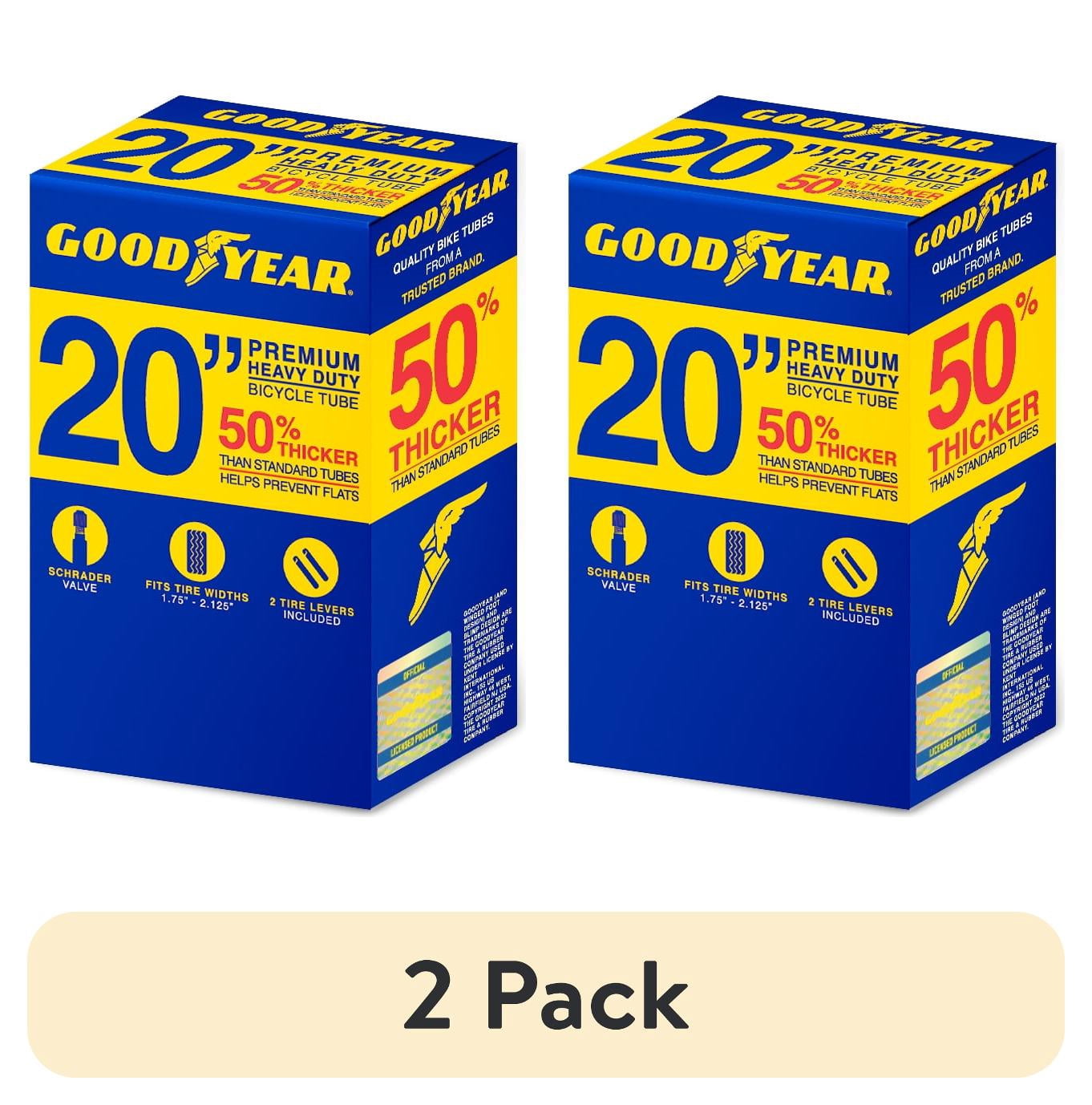 (2 pack) Goodyear 20" x 1.75-2.125" Heavy Duty Bike Tube, Schrader Valve
