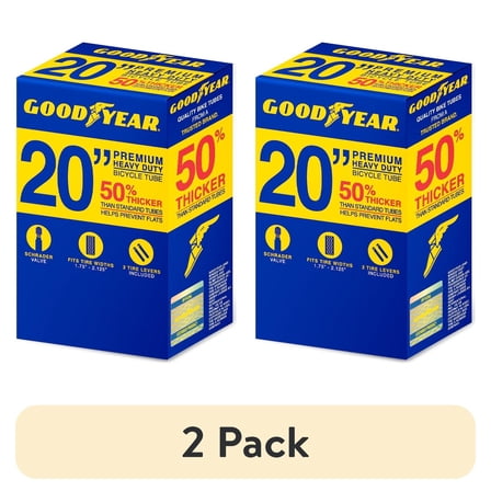 (2 pack) Goodyear 20" x 1.75-2.125" Heavy Duty Bike Tube, Schrader Valve