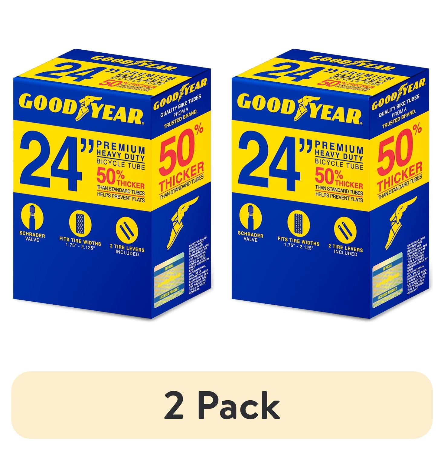 (2 pack) Goodyear 24" x 1.75-2.125" Heavy Duty Bike Tube, Standard Schrader Valve