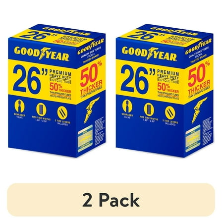 (2 pack) Goodyear 26" x 1.9"-2.3" Heavy Duty Bike Tube, Schrader Valve