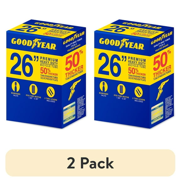 (2 pack) Goodyear 26" x 1.9"-2.3" Heavy Duty Bike Tube, Schrader Valve