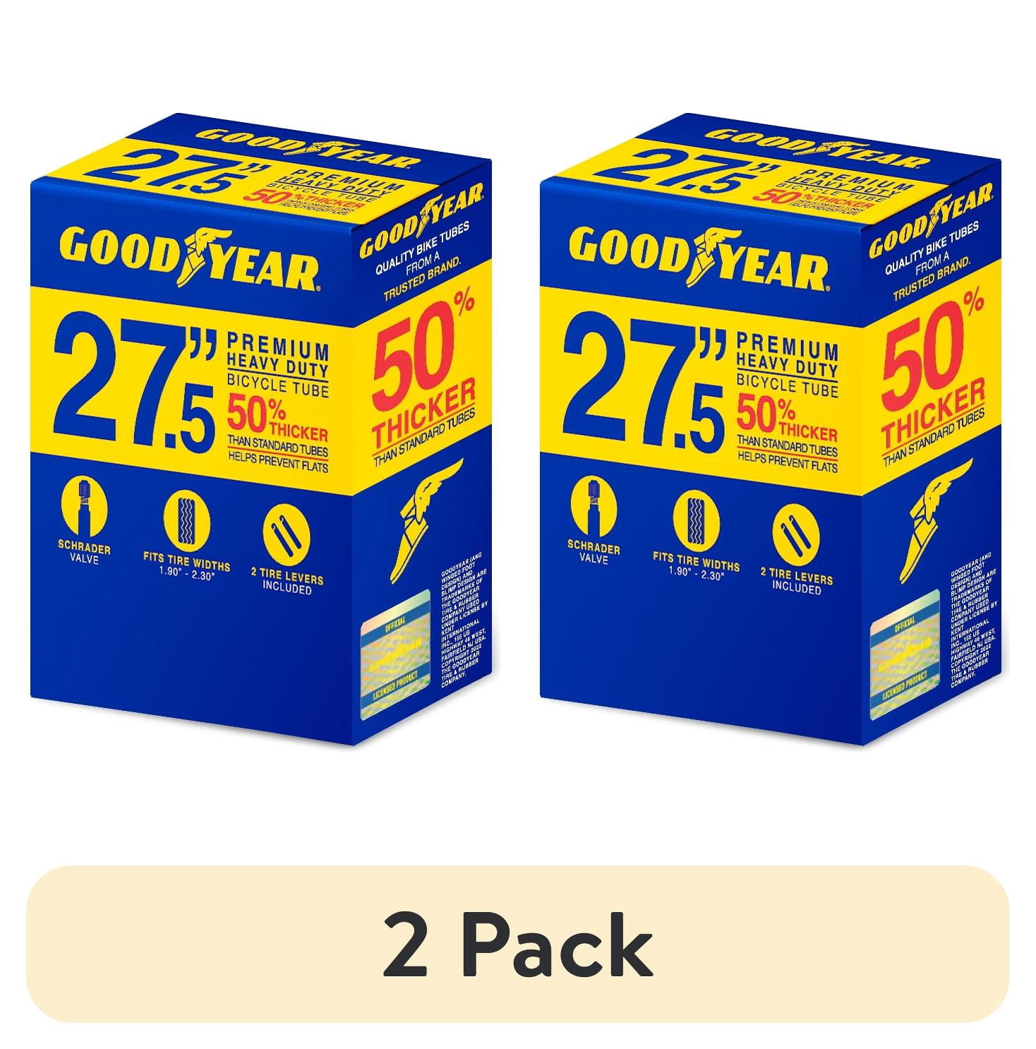 (2 pack) Goodyear 27.5" x 1.9"-2.3" Heavy Duty Bike Tube, Black