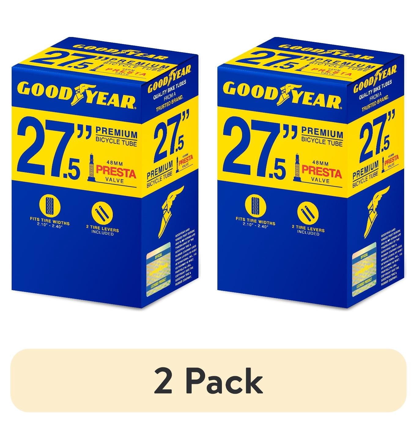 (2 pack) Goodyear 27.5" x 2.1"-2.4" 650b Heavy Duty, Presta Valve Bike Tube, Black