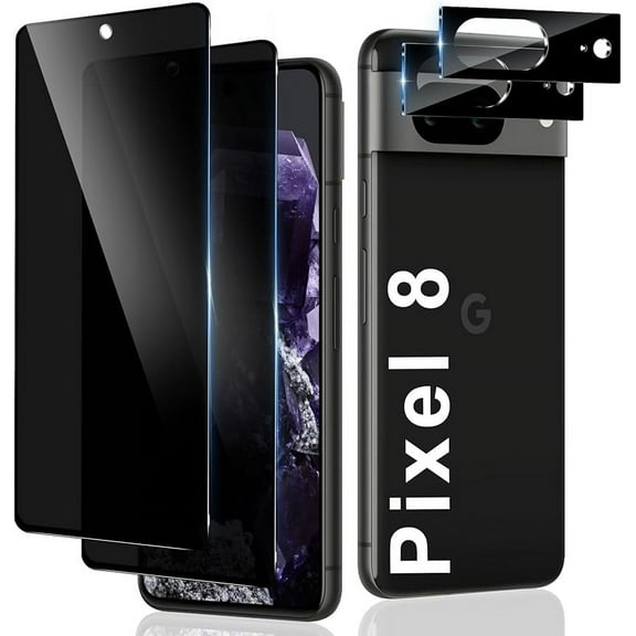 2 pack Google Pixel 8 Privacy Screen Protector with 2 pack Camera Lens Protector, Anti Spy Easy Installation Tempered Glass for Google Pixel 8 Case Friendly Anti Scratch Bubble Free