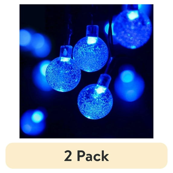 (2 pack) GooingTop Solar Outdoor String Lights Waterproof,30 FT 60LED Crystal Globe Outside Solar Fairy Twinkle Lights for Garden Yard Pathway Patio Tree Landscape Lighting Decorative,Blue