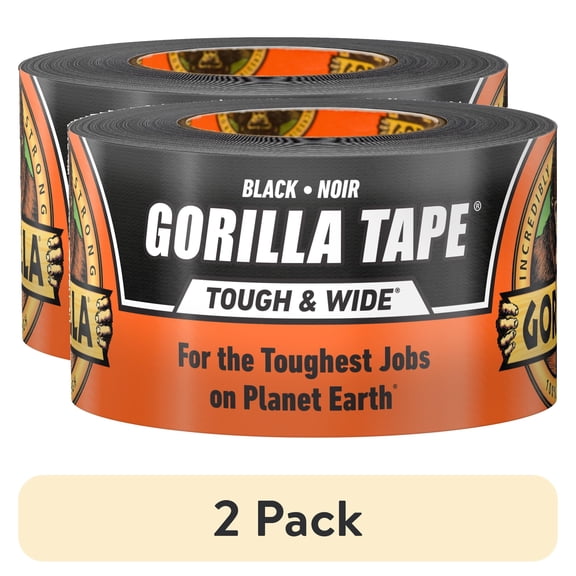 (2 pack) Gorilla Tape Tough & Wide, Black Tape, 2.88" x 25 yd