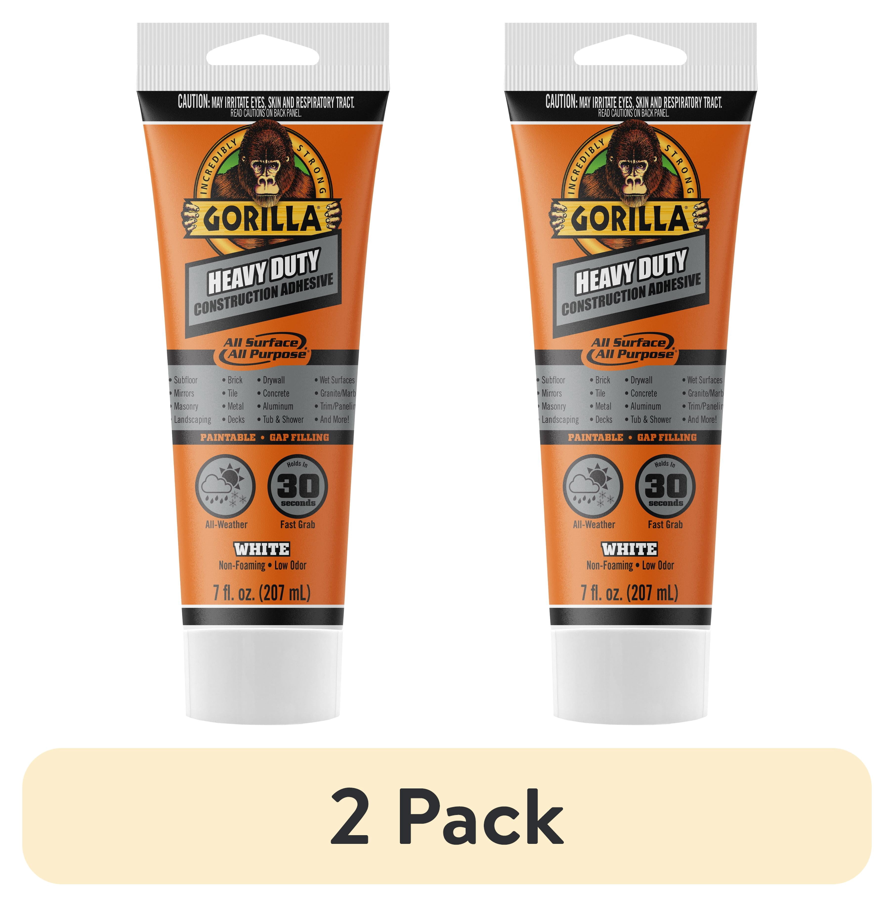 (2 pack) Gorilla Heavy Duty Construction Adhesive, White Glue, 7 Ounce Squeeze Tube