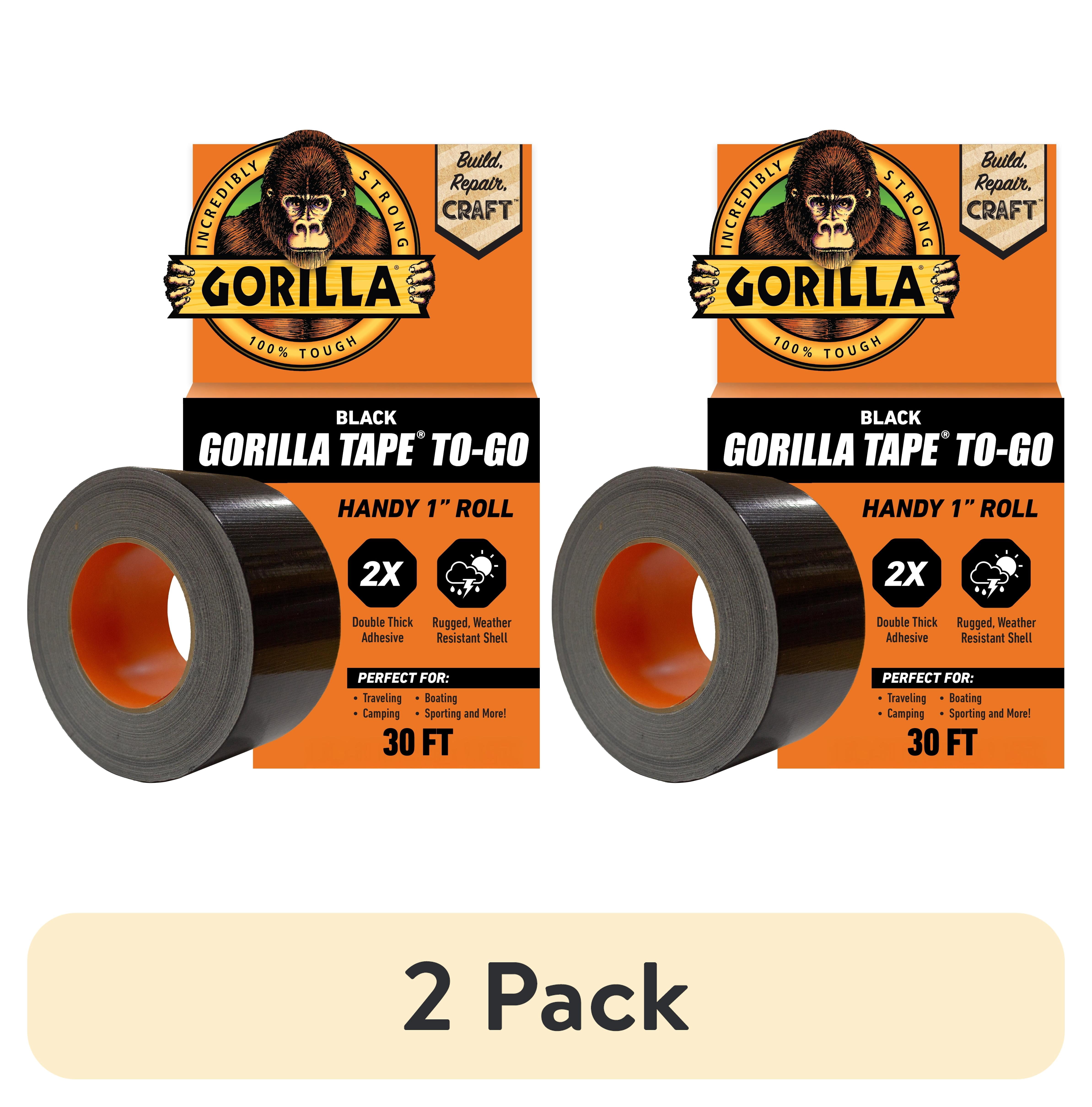(2 pack) Gorilla Black Duct Tape to-Go, 1 in x 30 ft Single Roll