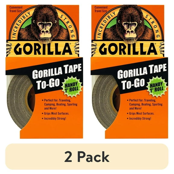 (2 pack) Gorilla Black Tape to-Go Handy Roll, 1 in x 10 Yard Roll