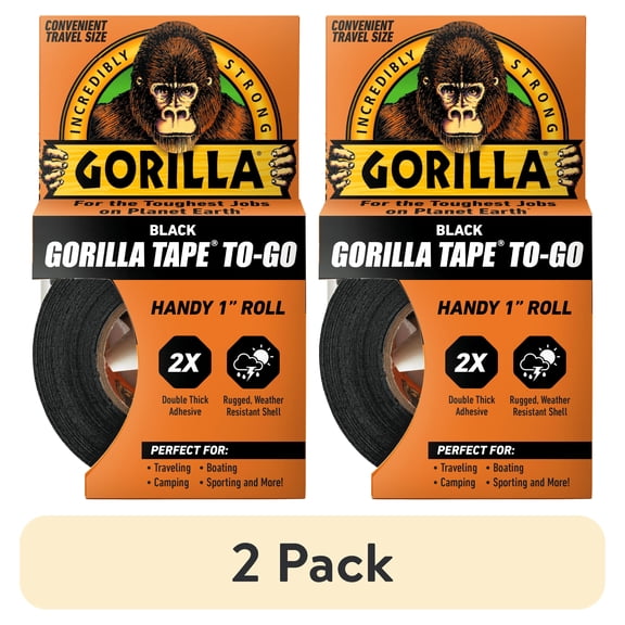 (2 pack) Gorilla Black Tape to-Go Handy Roll, 1 in x 10 Yard Roll