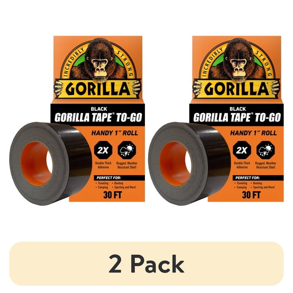 (2 pack) Gorilla Black Tape to-Go Handy Roll, 1 in x 10 Yard Roll