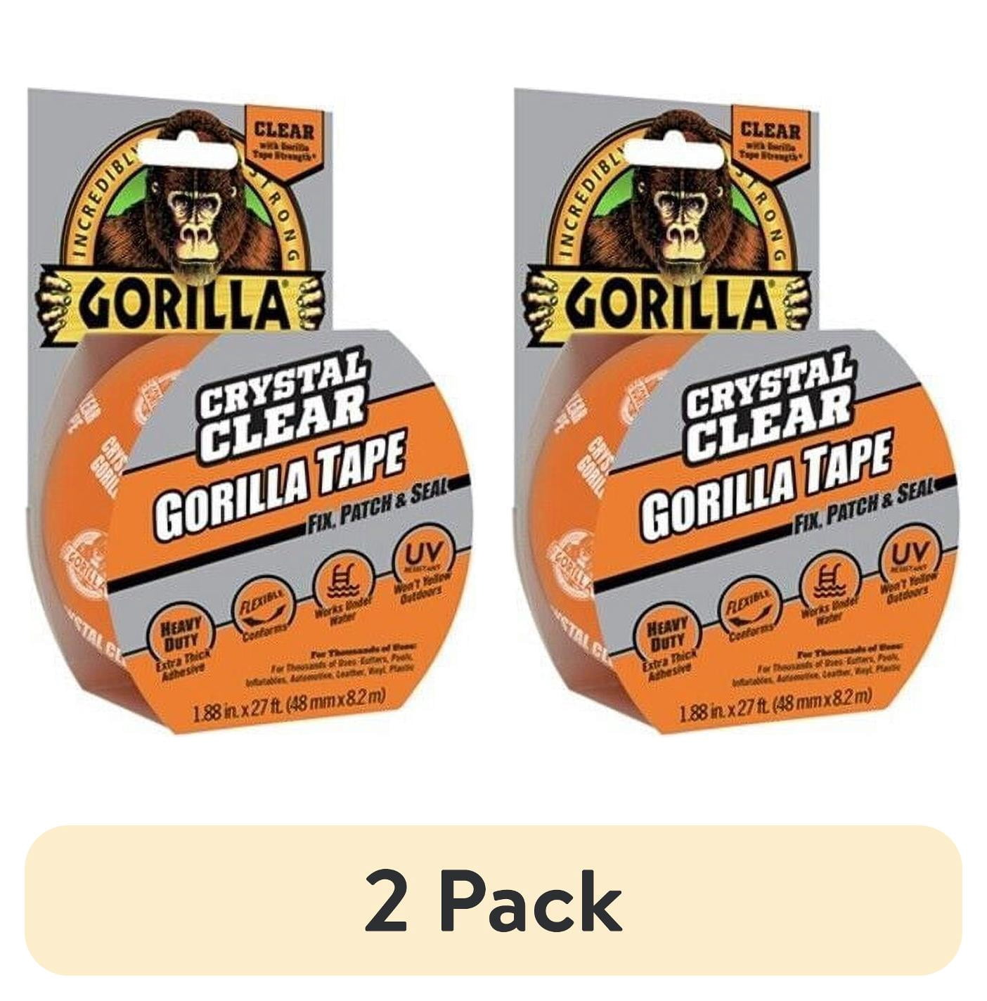 (2 pack) Gorilla Crystal Clear Waterproof Repair Tape, 1.88" x 27'