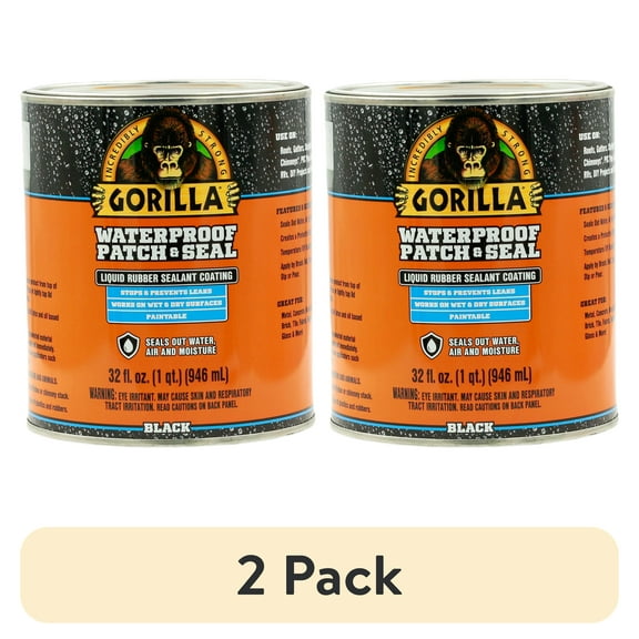 (2 pack) Gorilla Waterproof Patch & Seal Liquid Rubber, Black Sealant, 32 Ounce