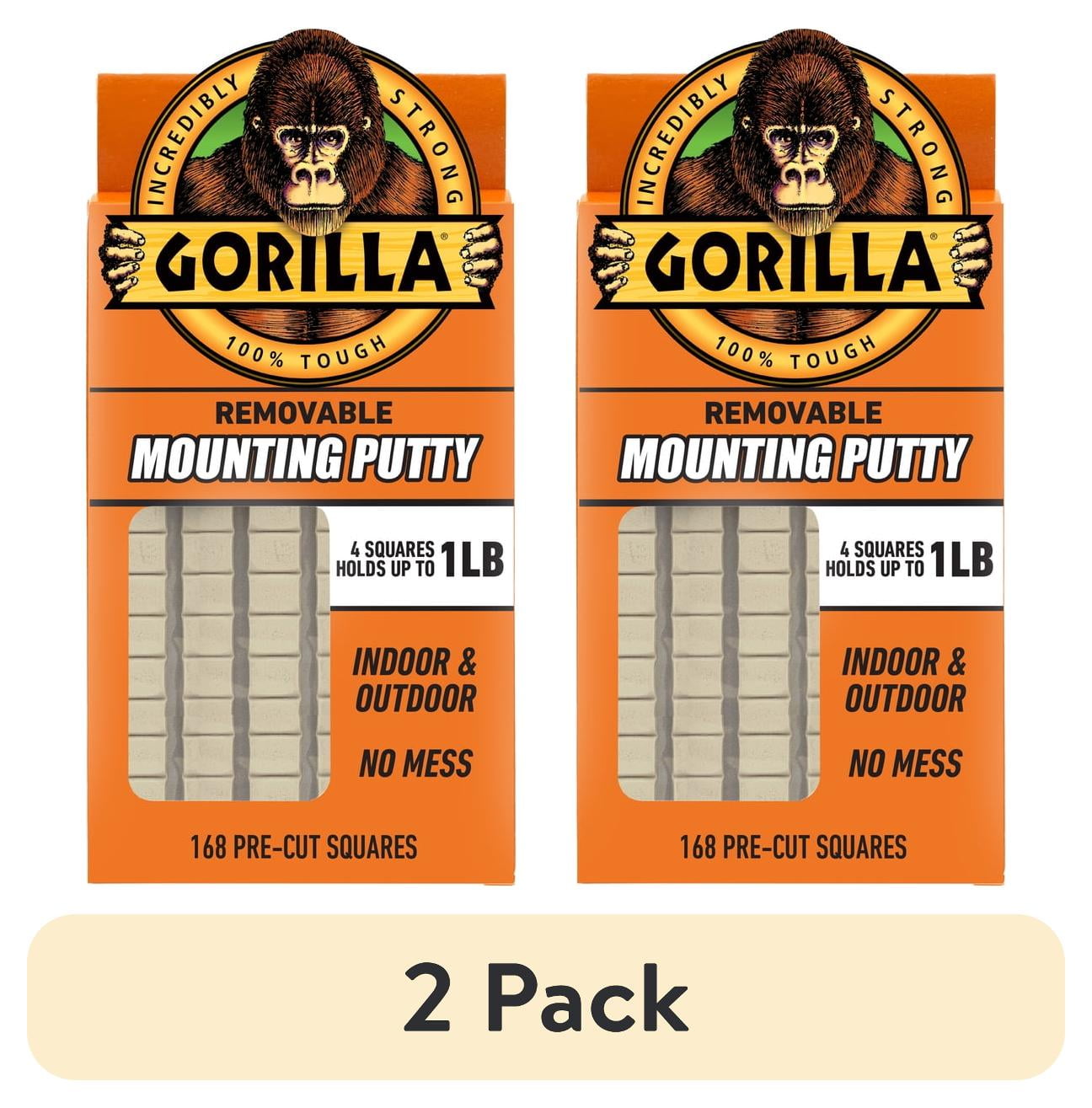 (2 pack) Gorilla Mounting Putty, Natural Tan Color, 168 Pre-Cut Squares