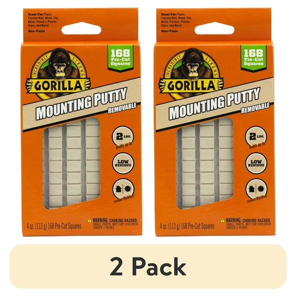 (2 pack) Gorilla Mounting Putty, Natural Tan Color, 168 Pre-Cut Squares