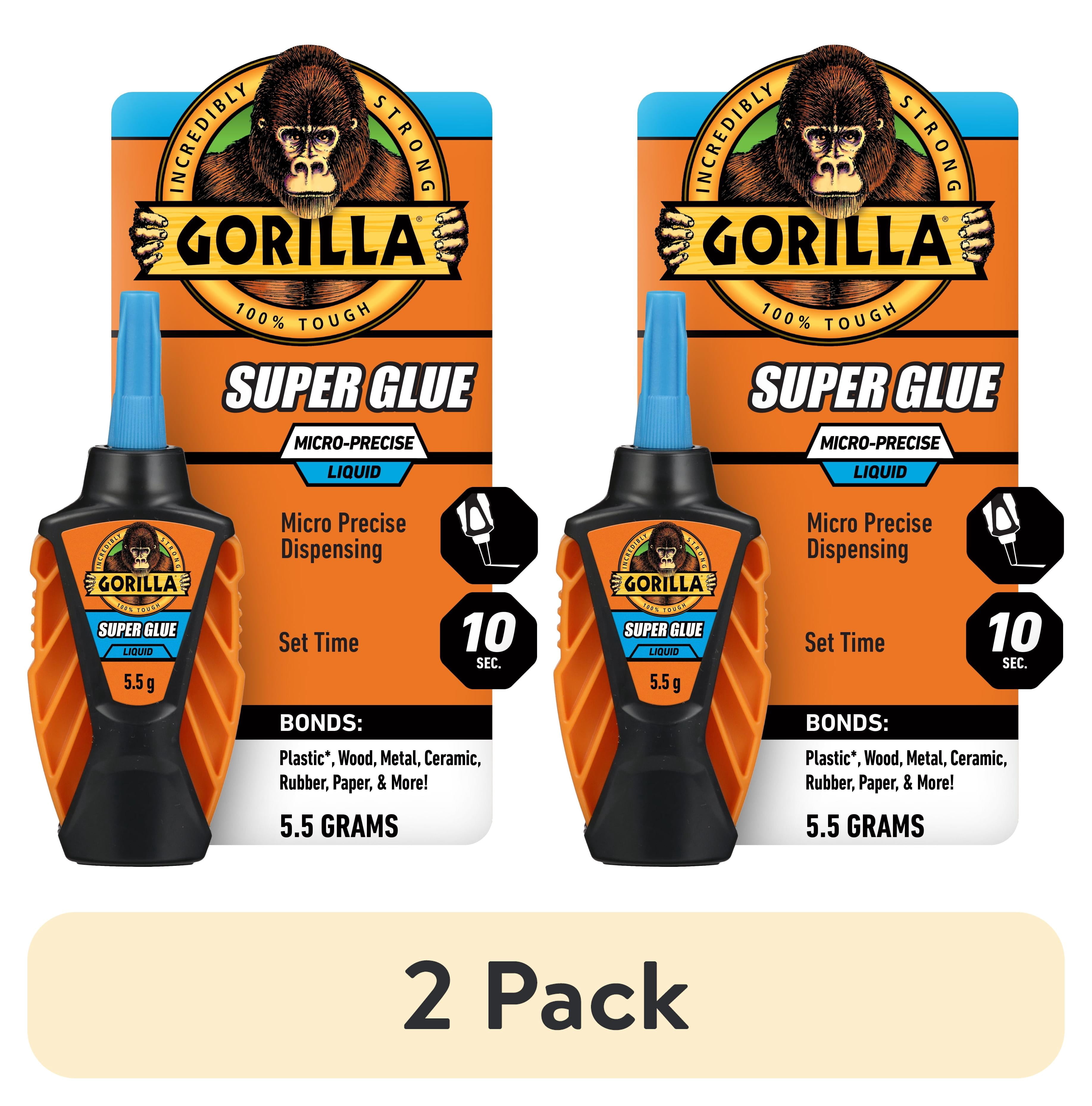 (2 pack) Gorilla Micro Precise Super Glue, Clear Glue, 5.5 Gram - All Purpose and Fast Setting for Projects and Repairs