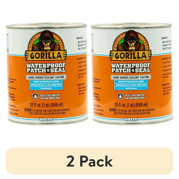 (2 pack) Gorilla Patch & Seal Liquid Rubber Waterproof Sealant, White, 32 Ounce