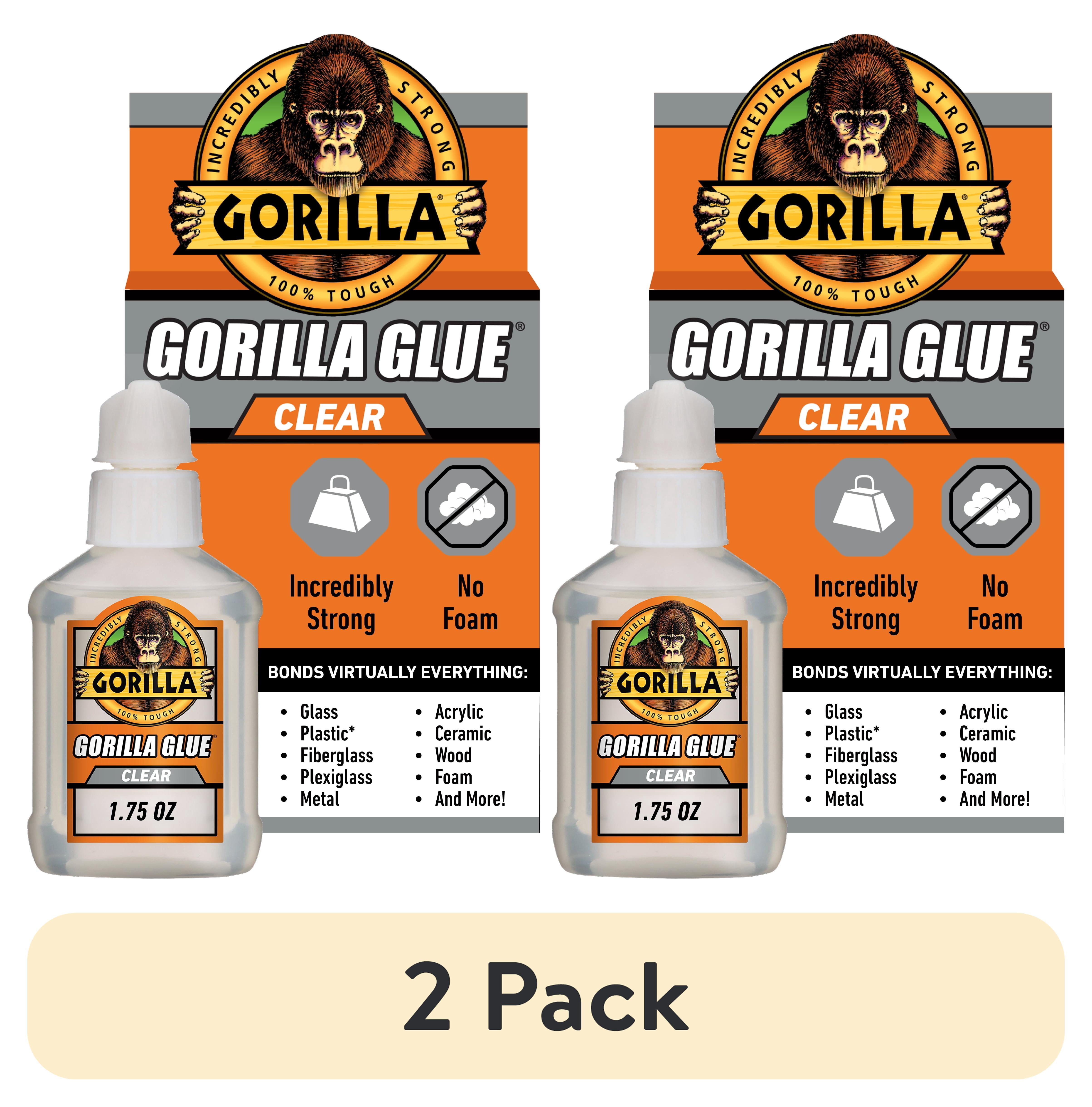 (2 pack) Gorilla Clear Waterproof Polyurethane Glue, 1.75 Ounce Bottle. Assembled product Weight is 0.21 lbs.