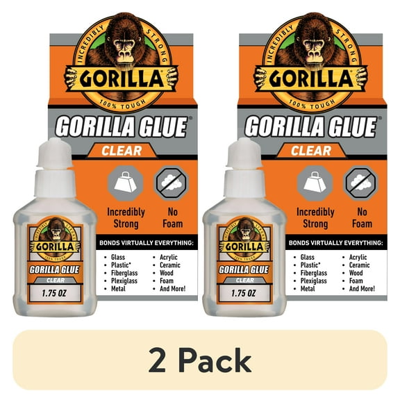 (2 pack) Gorilla Clear Waterproof Polyurethane Glue, 1.75 Ounce Bottle. Assembled product Weight is 0.21 lbs.