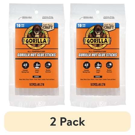 (2 pack) Gorilla Glue Clear 4" Dual Temp Mini Hot Glue Sticks, 10 Count