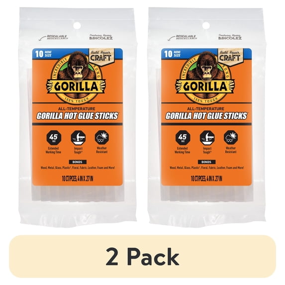 (2 pack) Gorilla Glue Clear 4" Dual Temp Mini Hot Glue Sticks, 10 Count