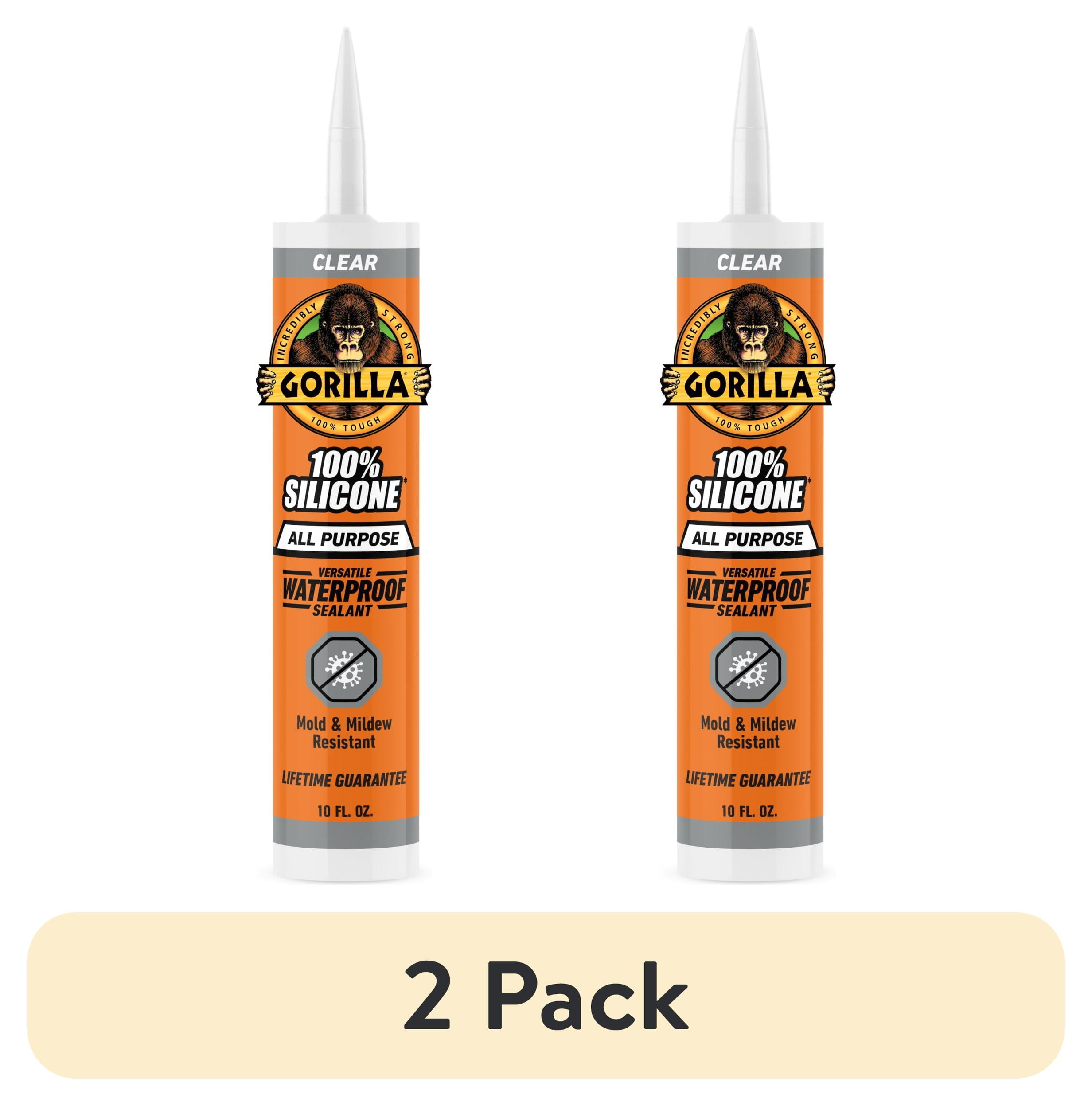 (2 pack) Gorilla Waterproof Caulk & Seal Silicone Sealant, 10oz Cartridge - Clear Caulking Sealant for Kitchen, Window, Bath, Marine, Door and More