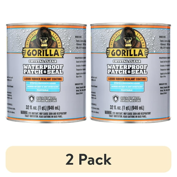 (2 pack) Gorilla Patch & Seal Liquid Rubber Waterproof Sealant, Crystal Clear, 32 Ounce