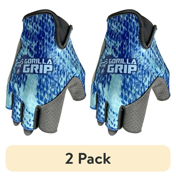 (2 pack) Gorilla Grip High Performance Finger-less Gloves, Blue Shatter, Heavy Duty Lycra, L, Unisex, 1 Pair