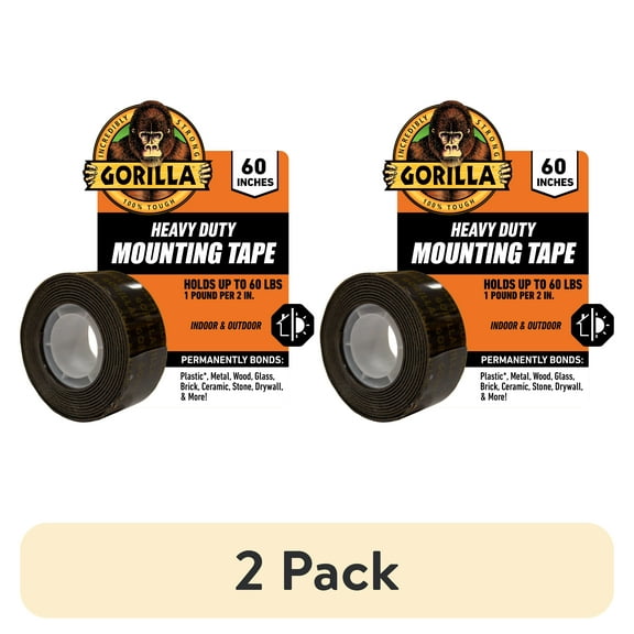 (2 pack) Gorilla Heavy Duty Mounting Tape, 60in Black Tape Material Model
