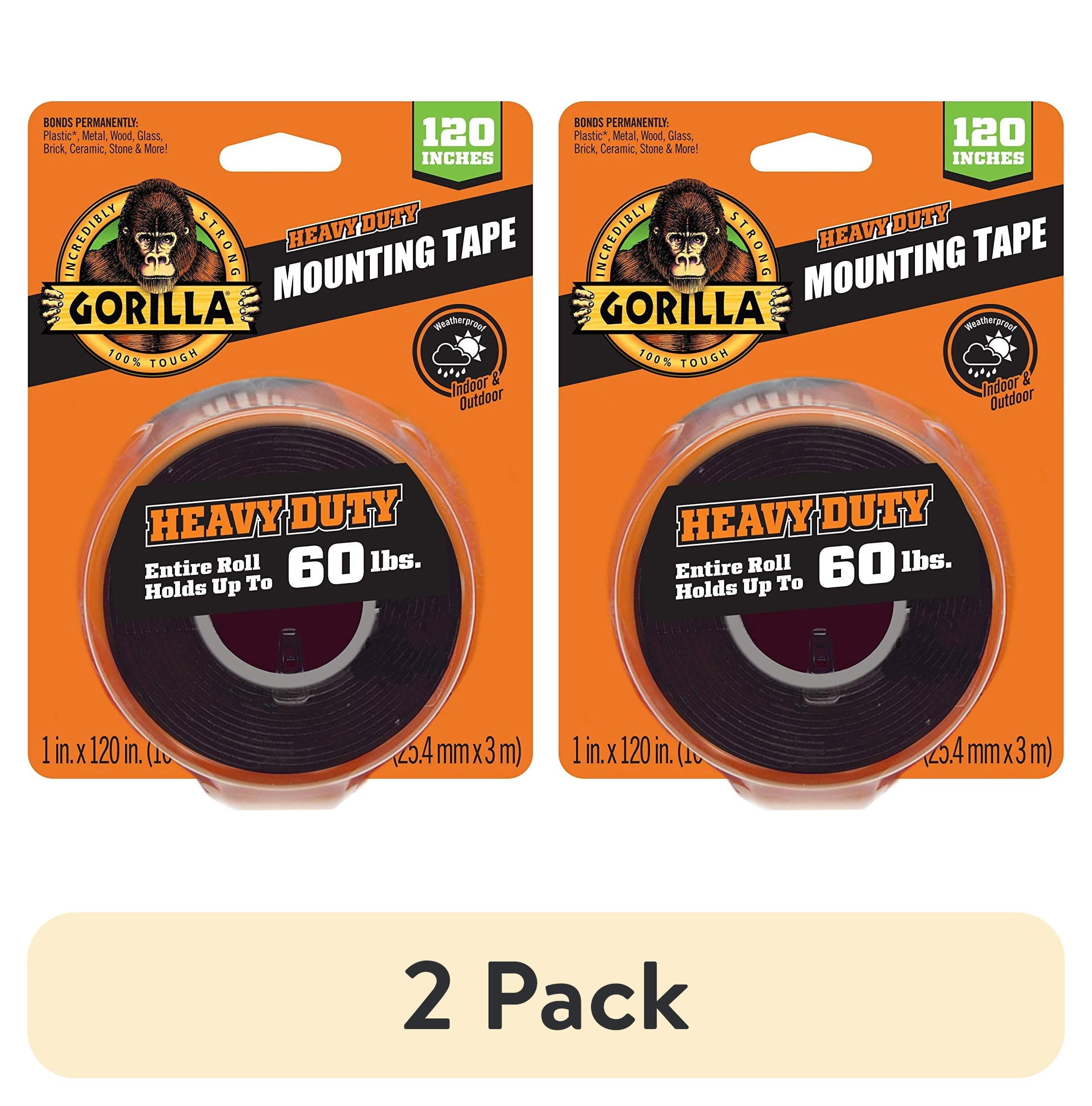 (2 pack) Gorilla Heavy Duty Double Sided Mounting Tape, Black Tape, 1" x 120"
