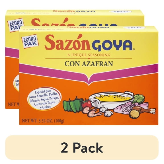 (2 pack) Goya Sazon Con Azafran Seasoning Mix, 3.52 oz Container, Essential Latin American Cuisine Spice