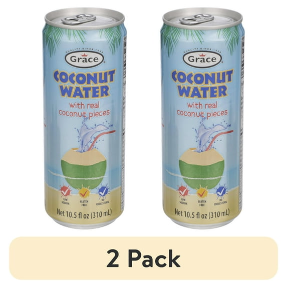 (2 pack) Grace Coconut Water with Pulp in Can, 10.5 fl oz, Hydration Beverage