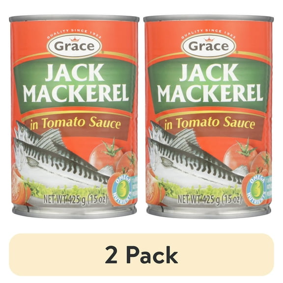(2 pack) Grace Jack Mackerel in Tomato Sauce 15 oz Can, Rich in Omega-3, High in Protein, Low-Calorie Option
