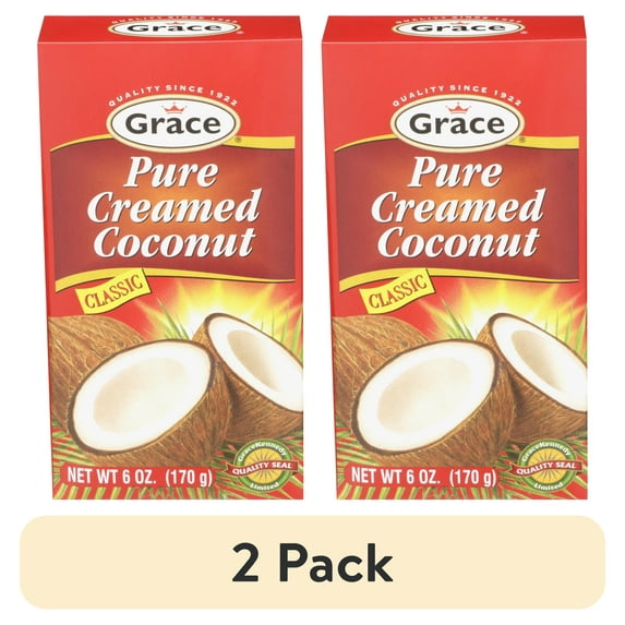 (2 pack) Grace Pure Creamed Coconut 170g - All Natural, No Allergens, Ready-to-Use Coconut Milk Substitute