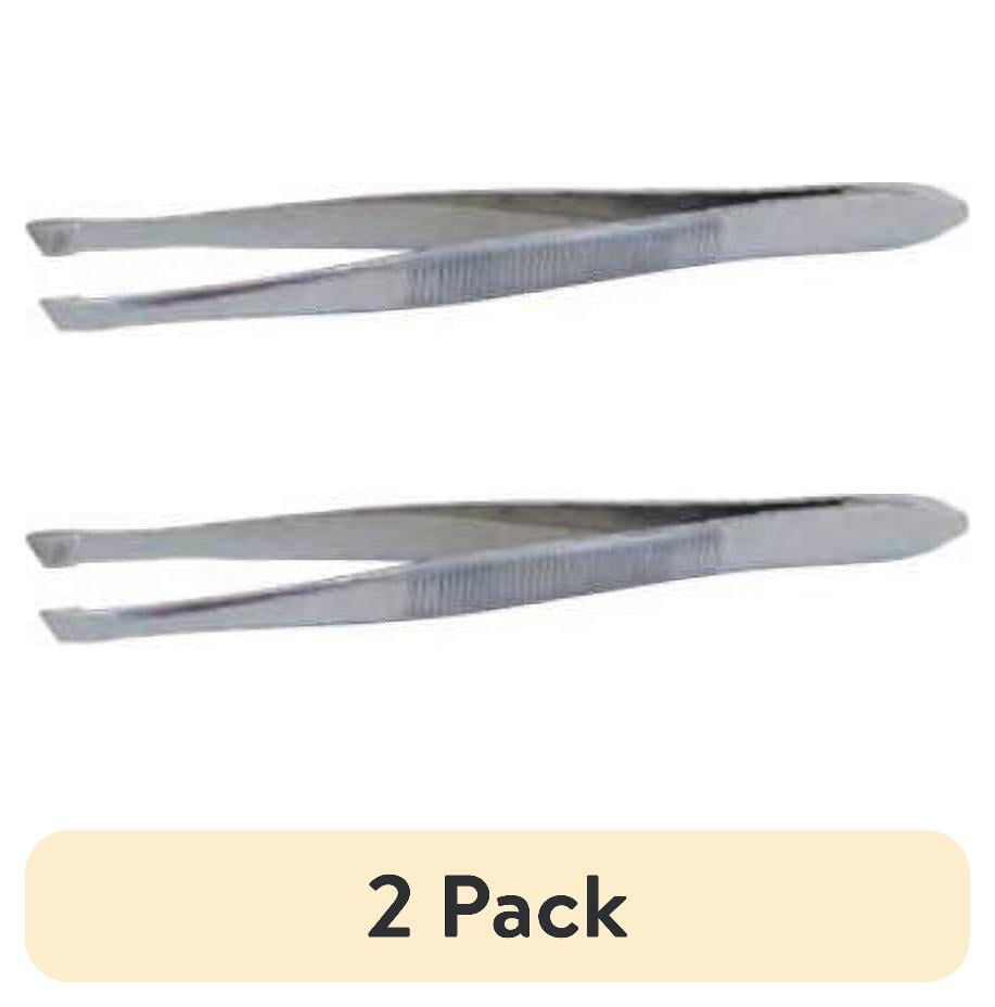 (2 pack) Grafco 3-1/2 Inch Stainless Steel Slant Tip Tweezers, Nonsterile, Nonlocking, Straight