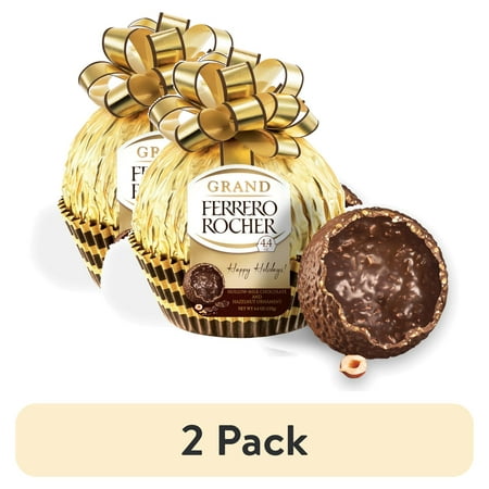 (2 pack) Grand Ferrero Rocher, Premium Gourmet Milk Chocolate Hazelnut, Holiday Chocolate Ornament, 4.4 oz