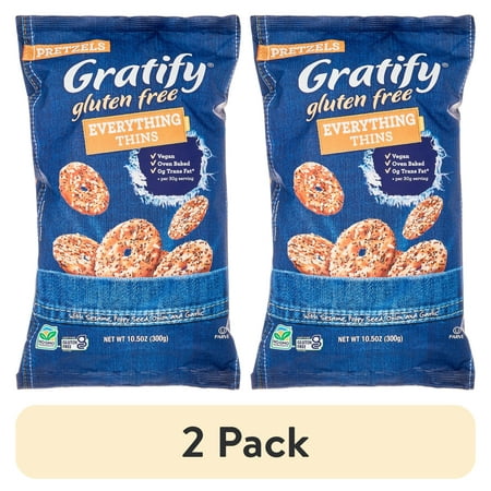 (2 pack) Gratify Gluten Free Pretzels, Thins, Everything, 10.5 Oz