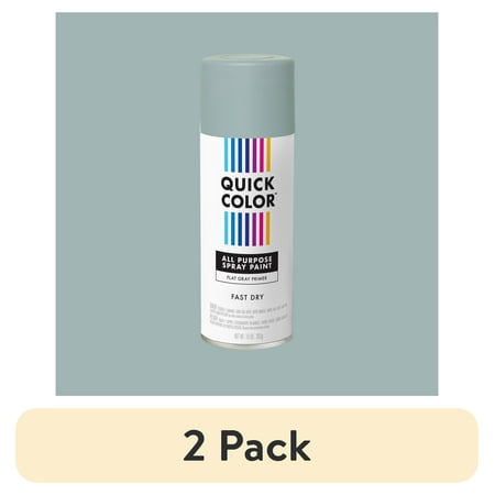 (2 pack) Gray, Quick Color All Purpose Flat Spray Paint Primer-390617, 10 oz